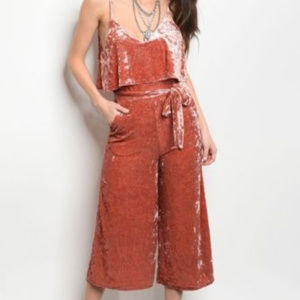 ALMOST GONE Crushed Velvet Rust Culottes Jumper